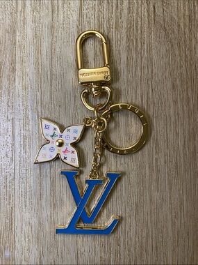 Louis Vuitton Blue & Gold Monogram LV Bag Charm Key Holder